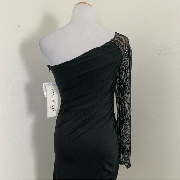 NWT Vintage Aidan Mattox Y2K One Shoulder Lace Sequin Ruched Black Mini Dress - Picture 7 of 17